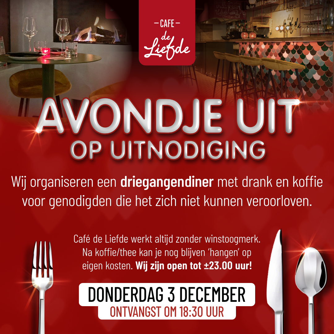 Uitnodiging charity diner Café de Liefde op 3 december 2026